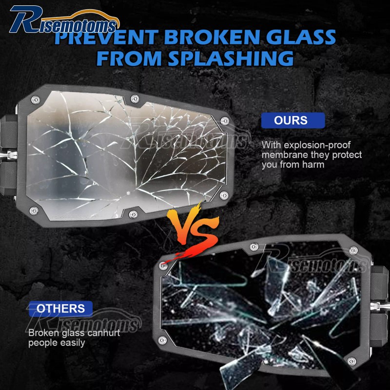 RI UTV 1.75"-2" Rear View Side Mirrors Kit with LED