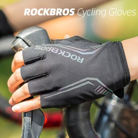 ROCKBROS Cycling Gloves Bike Bicycle Gloves Half Finger Padded Biking Gloves for Men Women Colorful Reflective Anti-Slip Shock-Absorbing Breathable Glove for Road Mountain Bike Riding Outdoor Sports