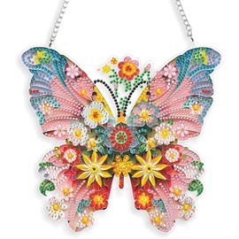 Hanging Butterfly Diamond Painting Kit DIY Acrylic Hanging Diamond Art Butterfly Kit Acrylic Ornament for Window Home Wall Yard Decor
