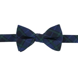 Trafalgar Men's Ives Green and Navy Blackwatch Plaid Silk Bow Tie, Green