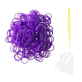 300 Purple Loom Bands Refill Pack with Hook Tool and Clips Art Craft Friendship Bracelet Jewellery Making Childrens Game
