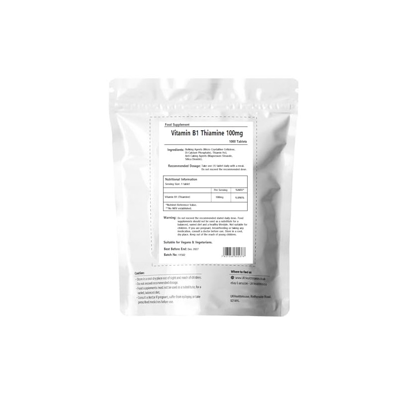 UKHealthHouse Vitamin B1 Thiamine 100mg x 1000 Tablets - High