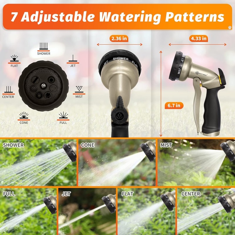 AUTOMAN Garden Hose Nozzle-7 Patterns Sprayer-2 Pack, Metal High Pressure