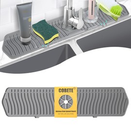 COBETE Kitchen Sink Splash Guard, 24in Faucet Mat Splash Catcher, Handle Drip Catcher Tray, Multipurpose for Kitchen Dish Drying Mats Sponge Holder and Bathroom Countertop Protect