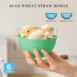 PYRMONT Dessert Bowls Wheat Straw bowls 10 OZ,Small Bowls Set of 6,Unbreakable Ice Cream Bowls for Kids,Dishwasher Microwave Safe Snack Bowls for Parties and Kitchen,Cereal,Fruit,Appetizer Bowls Set