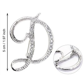 PPhtony 26 Letter Brooch Pins Small Silver Metal Rhinestone Crystal Initial A~Z Alphabet Brooch Lapel Pins for Men Women Girls Boys Birthday Christmas Wedding Gift (D)