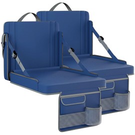 Stadium Seats with Back Support, Portable Folding Bleacher Chairs with Padded Cushion & Storage Pockets, Lightweight Stadium Seat Cushion for Sports Events, Camping, Beach & Park (2, Blue Grey, Large)
