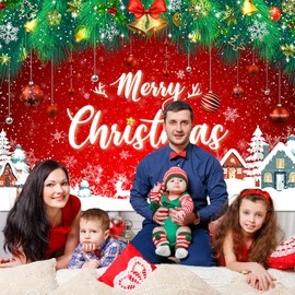 Avezano Christmas Backdrop Red Merry Christmas Backdrop for Photography Xmas Snowflake Photo Banner for Christmas Decorations 7x5ft