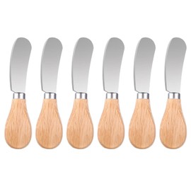 6 Pcs Wooden Handle Butter Spreader Knives Set – Stainless Steel Cheese Spreader for Charcuterie Board, Cheese Knife Set for Butter, Jam, Pastry, Cocktail Knives, and Kitchen Accessories