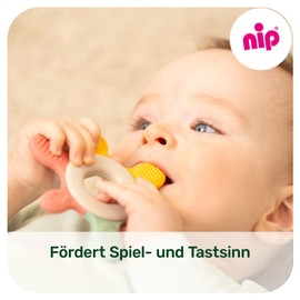 nip Teething Ring | Sustainable Teether for Babies from 3 Months Made From Over 65% Natural Raw Materials. For Gentle Massage of Gums, Tongue and Teeth | Turquoise/Green/Orange