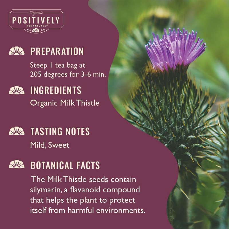 Organic Positively Botanicals Company, Milk Thistle Herbal Tea Bags, 20