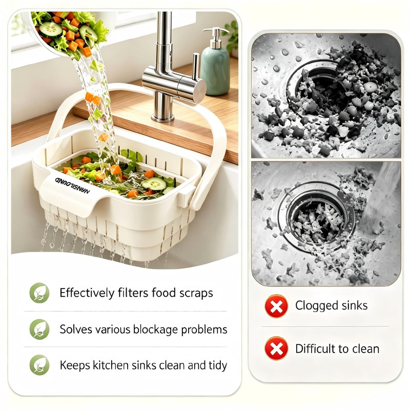 Foldable Hanging Sink Drain Basket for Kitchen (White)