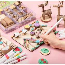 LAZACA Wooden Creativity Arts Crafts Painting Kits for Kids, DIY Art Craft Kid Projects Gift for Birthday Parties Family Crafts, Natural Wood Slices Sticks Twigs Set for 5+ Years Old