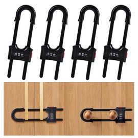4 Pack U-Shaped Sliding Cabinet Locks Multifunctional Child Safety Lock Adjustable Baby Proof Clips for Home Cabinets Refrigerator Doors Cabinet Knobs and Window Handles- Black