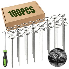 100 Pack Landscape Staples, 6 Inch Circle Top Landscape Fabric Pins, Garden Stakes SOD Pins Yard Lawn Spikes for Plant Cover, Tent, Weed Barrier Fabric, Turf, Inflatable and Outdoor Decoration