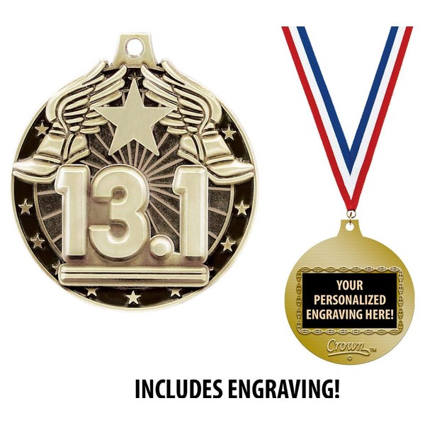 13.1 Medals, 2" Gold Half Marathon Medal Award with Free Custom Engraving 20 Pack