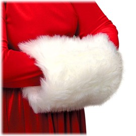 Mrs Claus White Hand Muff ONLY #777 Long Hair Plush Satin Lined Warm Hands Caroling Dickens Manguito