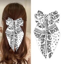 Paisley Print Hair Accessories: Silky Satin Hair Bows, Long Ribbon Bows, French Barrette Clips for Women and Girls