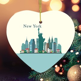 New York City Ornament, Minimalist NYC Christmas Decoration (Heart)