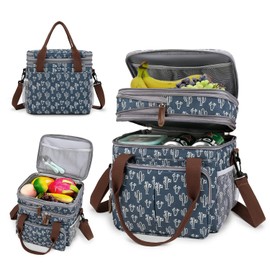 MEYTEILAY Lunch Bag for Women Men Expandable Double Deck Lunch Box Large Lunch Bags Leakproof Insulated Reusable Lunch Cooler Bag (Dark Blue)