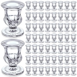 Foaincore Taper Candle Holders Bulk 2.5 Inch Candlestick Holder Small Candlestick Holder Thicker Glass Candle Sticks Set for Wedding Christmas Party Table Centerpiece(Clear,60 Pcs)