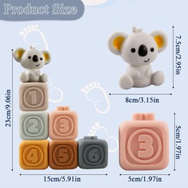 Aitsite 7 Pcs Baby Building Blocks, Soft Sensory Montessori Toys, Educational Stacking Squeeze Play with Numbers Animals Shapes Textures for 6-18 Months Toddler Baby