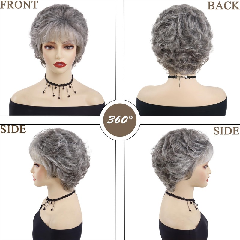 GNIMEGIL Short Grey Elderly Wigs Curly Wigs for White Women