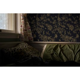 Froluya Black and Gold Wallpaper Peel and Stick Wallpaper Removable 197"x17.7" Vintage Floral Boho Peel and Stick Wallpaper Self Adhesive Wall Paper for Bedroom Cabinets Shelf Liner Vinyl Roll