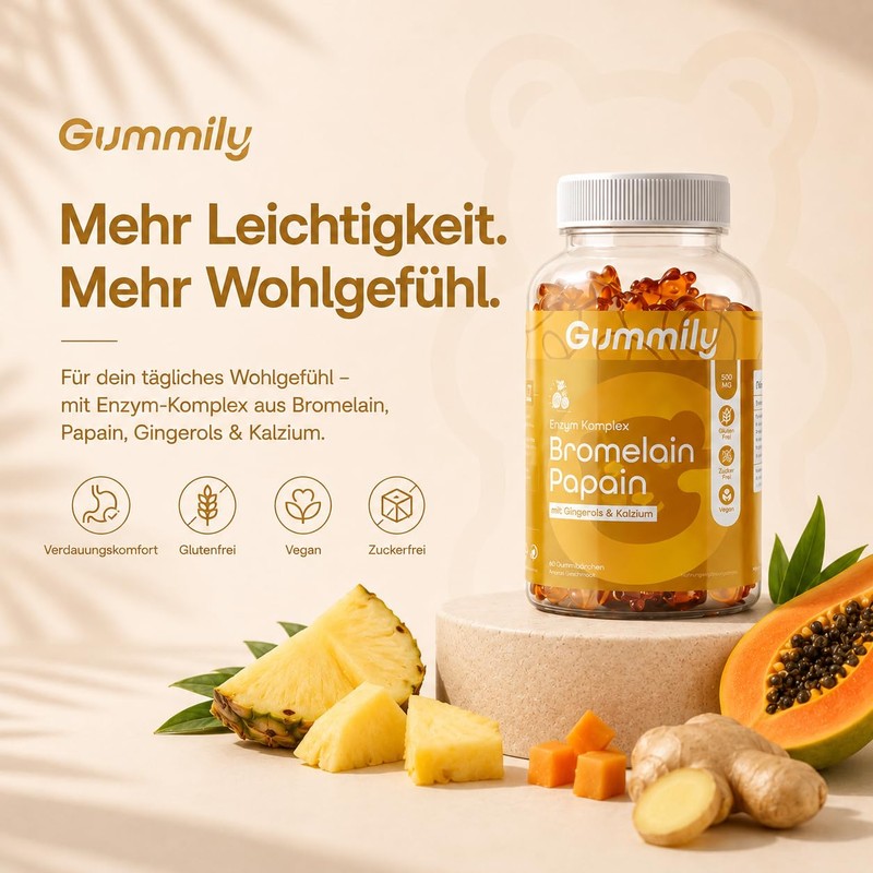 Gummily® Enzyme Complex with Bromelain (360 GDU), Papain, Ginger &