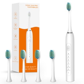 IYGLKD Electric Toothbrush, Rechargeable Power Toothbrush with 6 Modes, Lightweight Sonic Toothbrush for Adults Kid Beginners, 4 Replaceable Toothbrush Heads, IPX7, Intelligent 2 Minute Timer, White