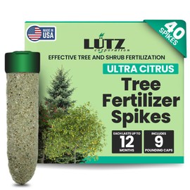 Lutz Corporation Ultra Citrus Tree Fertilizer Spikes, Plant Food Spikes for Tree & Shrubs - Easy Application, Treats Common Deficiencies - Nitrogen, Phosphate, Potash, Sulfur, and More - Pack of 40