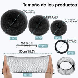 43 PCS Donas para Peinar el Cabello, Donut Moño Kit, Kit Accesorios para Peinado, 8 Dona para Moño, 20 Pinzas para el Cabello, 5 Ligas para el Cabello, 10 Red para Cabello, para Niñas y Mujeres