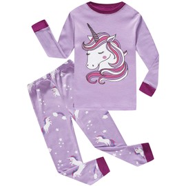 Girls Pajamas 100% Cotton Toddler Pjs Clothes Long Sleeve Kid Pjs Sleepwear Sets Size 7 Purple