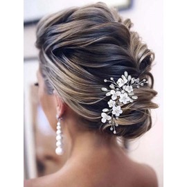 Unicra Peine para novia de plata con diseño de flores para novia, accesorio para el cabello, accesorio para el cabello, joyería para mujeres y niñas