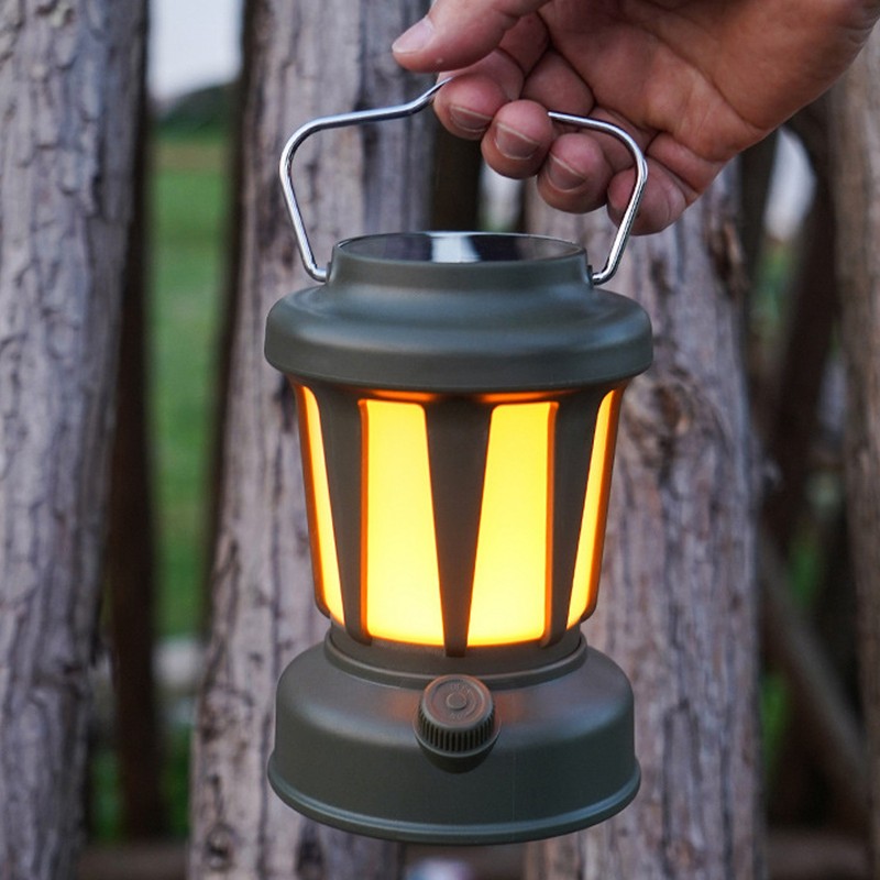 Camping Lantern Solar Powered USB Rechargeable Stepless Dimmable Retro Style