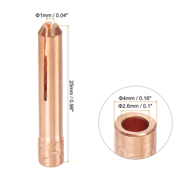 sourcing map 5pcs 13N21 TIG Welding Collet 0.04" (1mm) Copper
