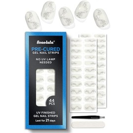 Beaolata Pre Cured Gel Nail Strips - 44PCS Salon Quality Gel Nail Stickers - Long Lasting Polish Wraps for Women no UV Light Needed Easy Apply& Remove (Midnight White)