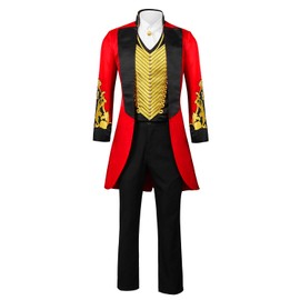 Adult Men Red Circus Ring Master Ringmaster PT Barnum Showman Costume Cosplay Uniform Party Tailcoat Jacket Suit (Large, Black/Red)