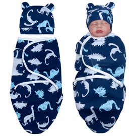 Reborn Baby Doll Dinosaur Swaddle Blanket & Hat Set -100% Cotton and Machine Washable, Reborn Baby Doll Clothes Accessories fit 17-22 Inch Boy Dolls