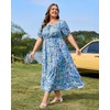 Moon Wood Women's Plus Size Casual Maxi Dress Summer Puff