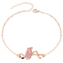 LOVGIFSET Flamingo Anklet Flamingo Ankle Bracelets for Women Sterling Silver Anklets Rose Gold Pink Flamingos Jewelry Christmas Gifts