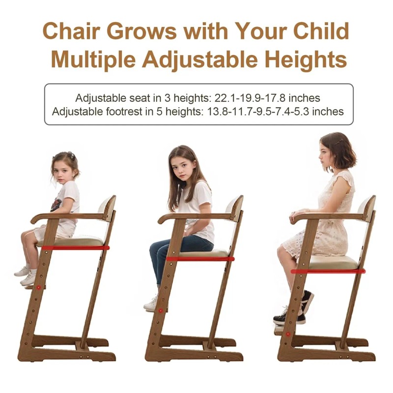 Solid Wood Toddler High Chair Modern Design Adjustable Height Easy