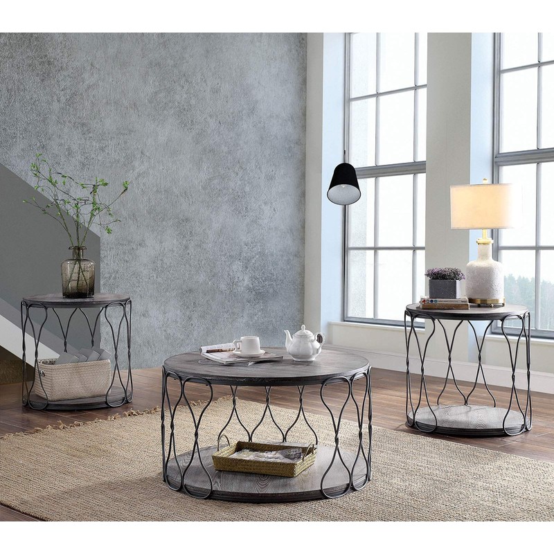 Benjara Benzara Round End Table with Open Bottom Shelf, Gray