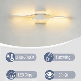Amansour 23 Inch Modern LED Bathroom Vanity Light Fixture, 3 Color Temperatures 3000K/4000K/6000K, Horizontal/Vertical Mount Wall Sconce, Wave Shape Bathroom Wall Light for Mirror Over Bathroom