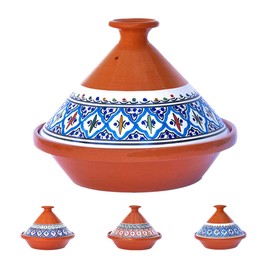 Kamsah Tagine Pot for Cooking and Flavor Enrichment - Medium Clay Pot 10”, 3.1 QT - Non-Stick Handmade Cookware - Moroccan Ceramic Pots for Cooking with Lid & Serving Bowl - Bohemian Classic Turquoise