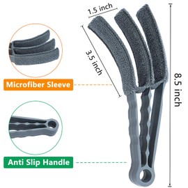 Window Blind Cleaner Duster Brush, 1 Brush with 4 Upgraded Microfiber Sleeves, Washable and Reusable, Blind Cleaner Tools for Window Blinds, Air Conditioner, Jalousie (Grey)