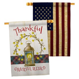 Thanksgiving Wreath House Flag - Pack Fall Turkey Give Thanks Gobble Pumpkin Season Autumntime Cornucopia USA Vintage Applique - Banner Small Garden Yard Gift Double-Sided Made In 28 X 40