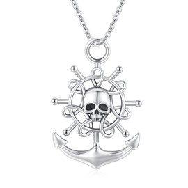 YEESIA Anchor Skull Necklace 925 Sterling Silver Nautical Necklace Pirate Necklace Jewellery Gifts Skull Anchor Necklace Celtic Knot Compass Anchor Jewellery Sailor Gifts, Sterling Silver, No Gemstone
