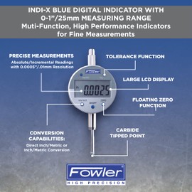 Fowler 54-520-250-0, indicador digital azul Ind-X con rango de medición de 25 mm