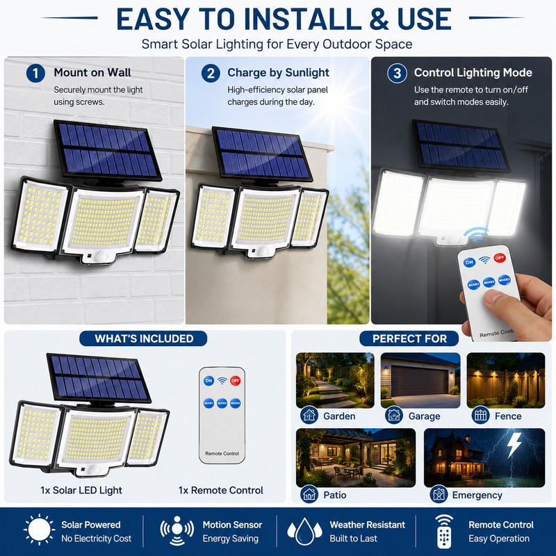 Solar Motion Sensor Light for Outdoor Security – IP65 Waterproof